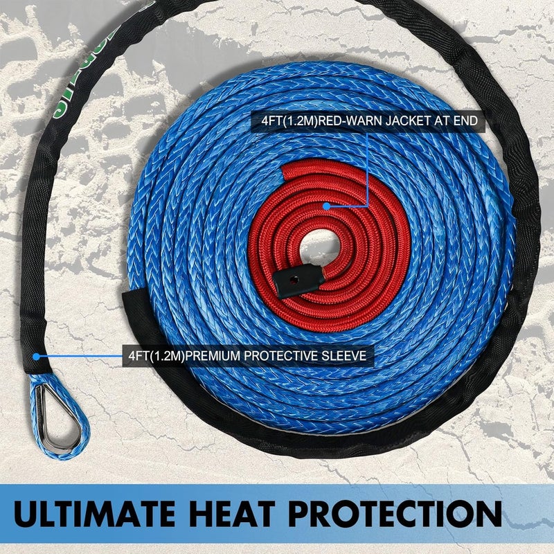 STEGODON Synthetic Winch Rope, 3/8" x100ft 23809LBS Dyneema Winch Rope 3/8 Heavy Duty Winch Cable with Protective Sleeve Forged Winch Hook for 4WD Off Road Vehicle Truck SUV (Blue) - Image 4